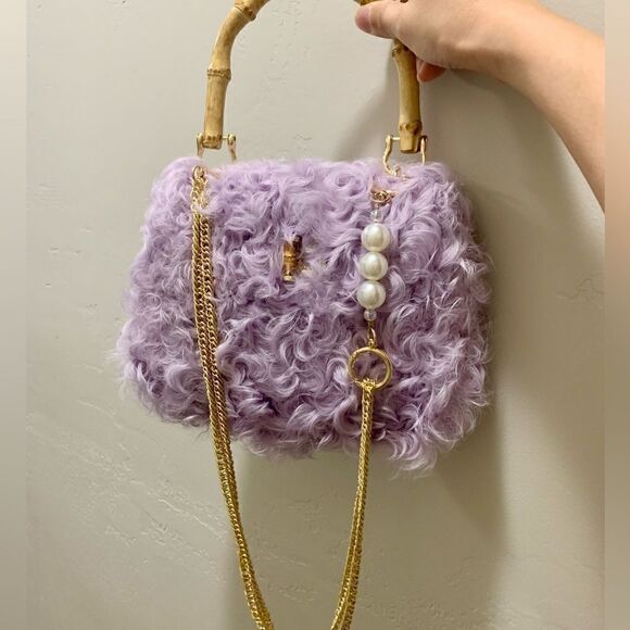 Handmade Genuine Curly Shearling Bamboo handle Bag/Shoulder Bag/Crossbody - Picture 16 of 16